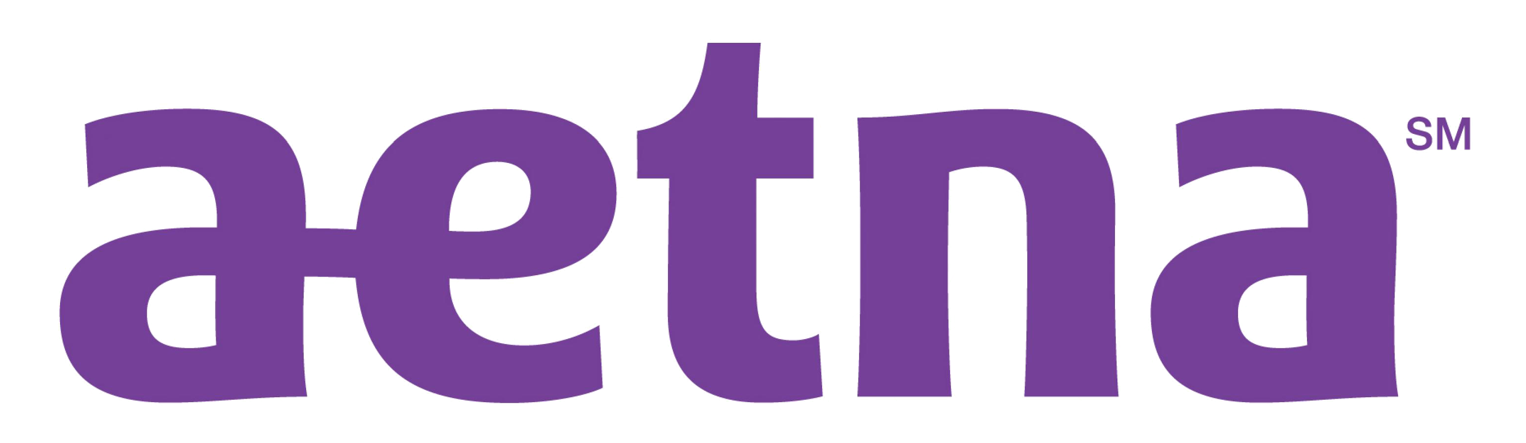 Aetna logo in purple text, health insurance company branding