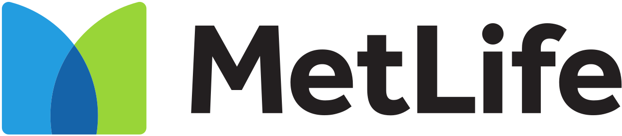 MetLife logo featuring blue and green curved sections with black text on white background.